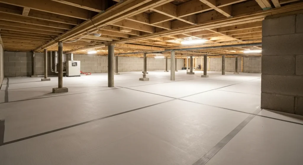 Spacious Basement with New Sealing by Basement Waterproofing Contractor
